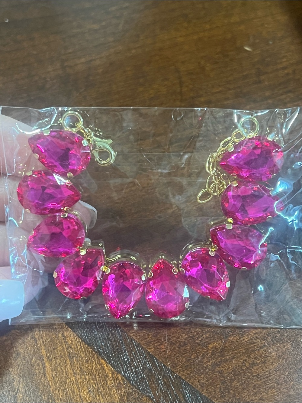 Gold-Tone Pink Teardrop Statement Bracelet